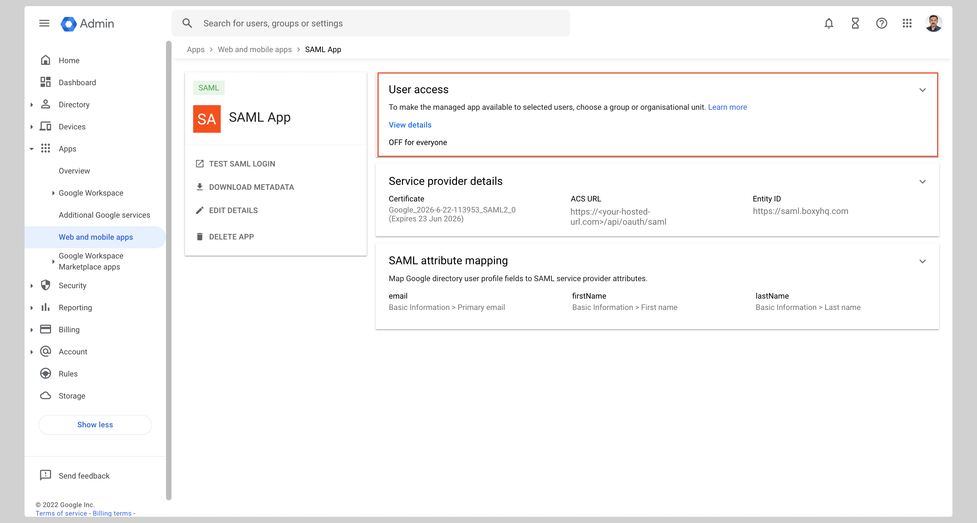 Google SAML Step 6